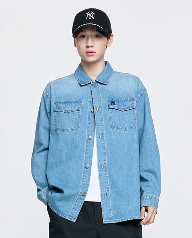  MLB - Áo sơ mi denim unisex tay dài Varsity Vintage 
