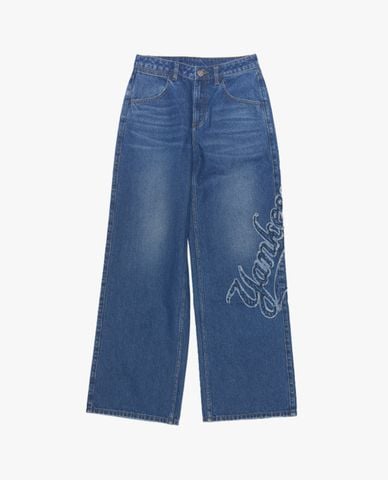  MLB - Quần jeans nữ ống rộng thời thượng 