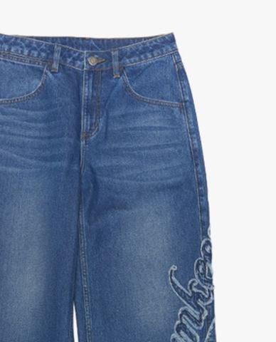  MLB - Quần jeans nữ ống rộng thời thượng 