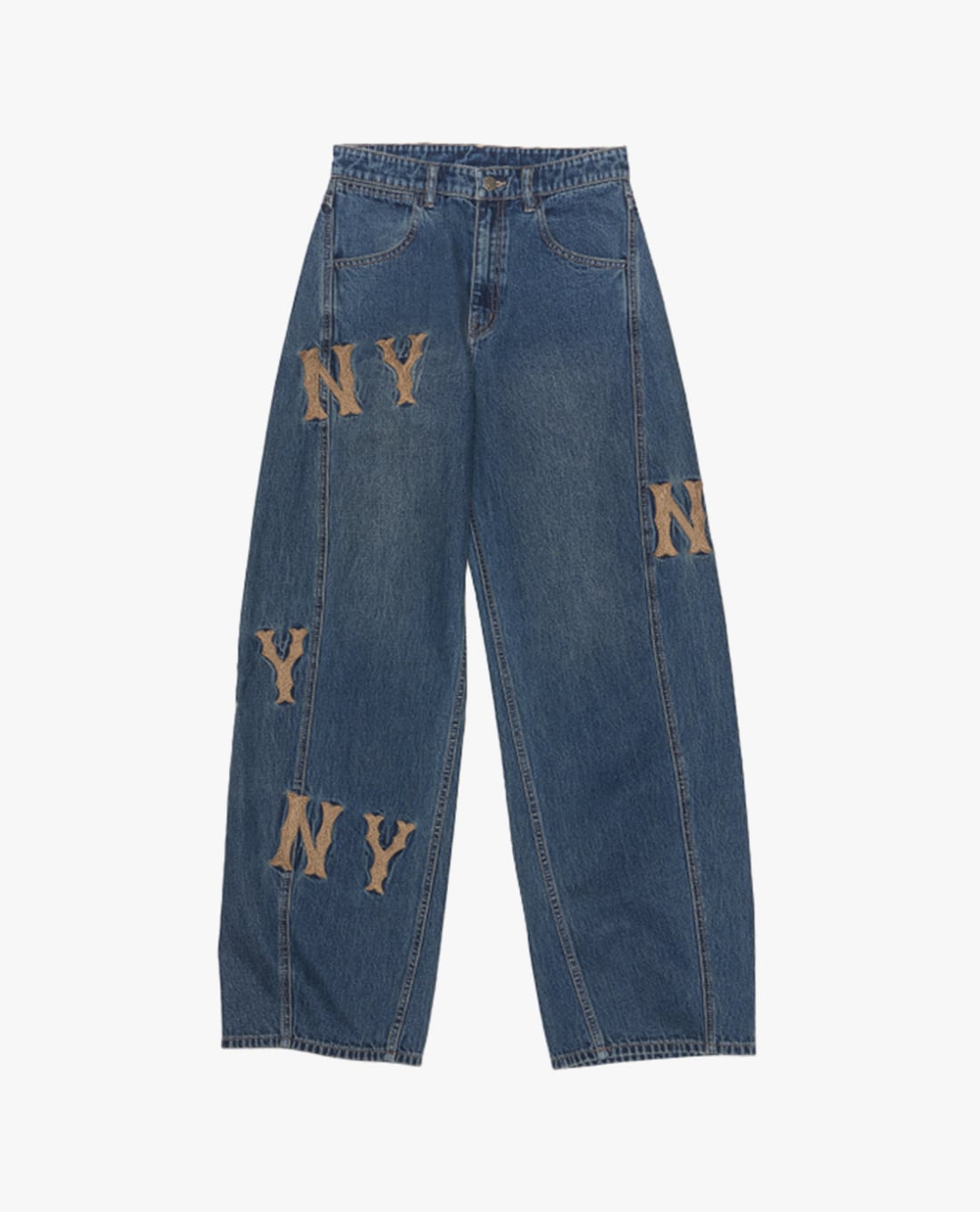 MLB - Quần jeans nữ ống rộng phối logo