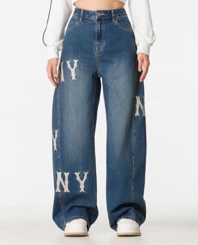  MLB - Quần jeans nữ ống rộng Big Logo Vintage 
