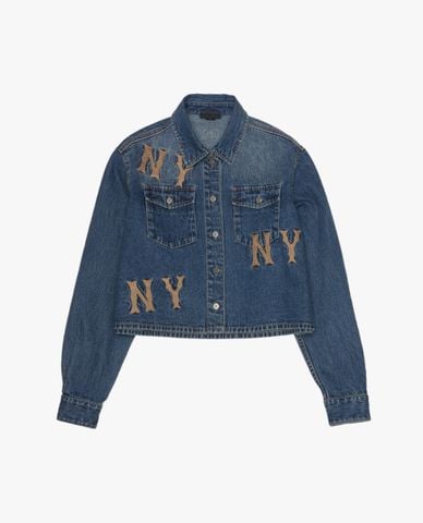  MLB - Áo khoác denim nữ tay dài phối logo 