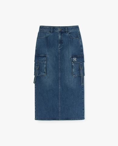  MLB - Chân váy denim midi Basic Small Logo 