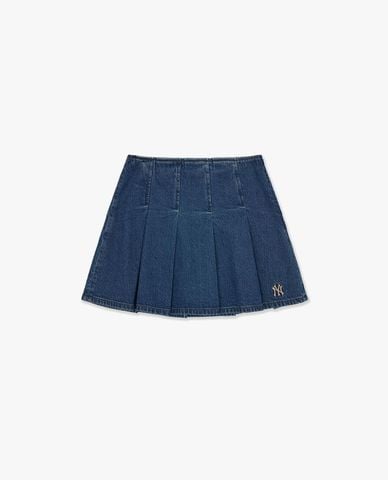  MLB - Chân váy denim mini xếp li Varsity 