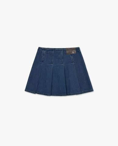  MLB - Chân váy denim mini xếp li Varsity 