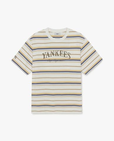  MLB - Áo thun unisex cổ tròn tay ngắn kẻ sọc Sporty 