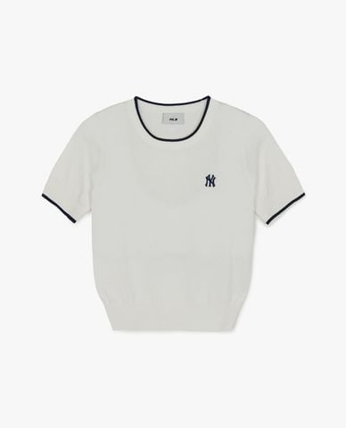  MLB - Áo dệt kim nữ cổ tròn tay ngắn Varsity 