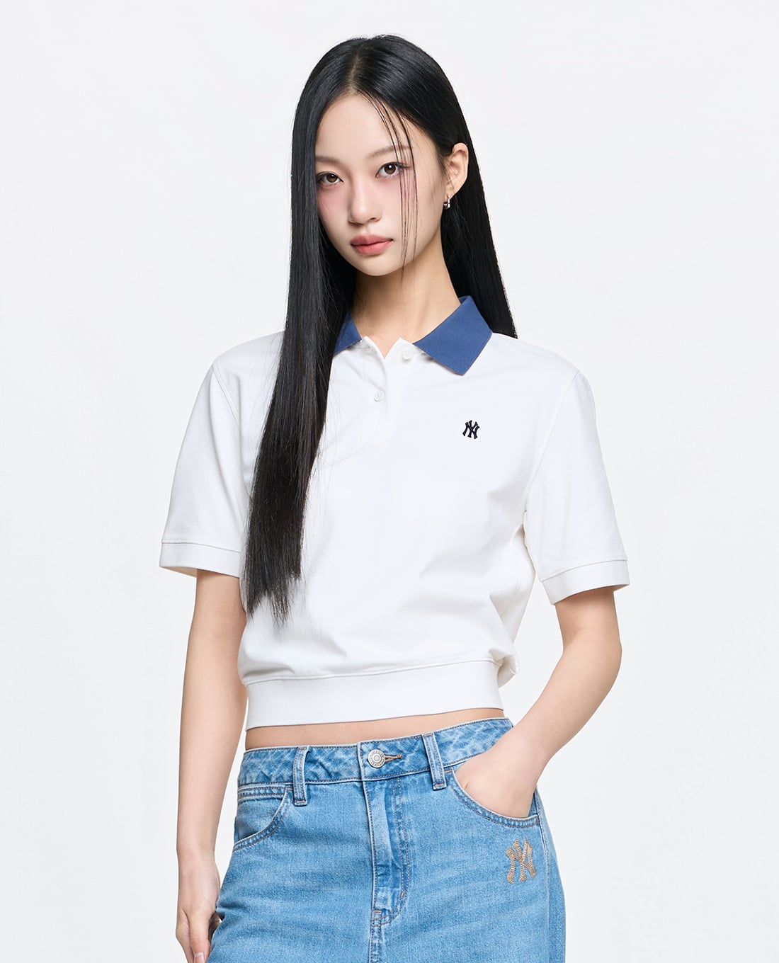 MLB - Áo polo nữ cổ bẻ tay ngắn Basic