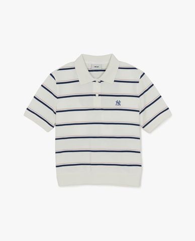  MLB - Áo polo nữ tay ngắn kẻ sọc Varsity 