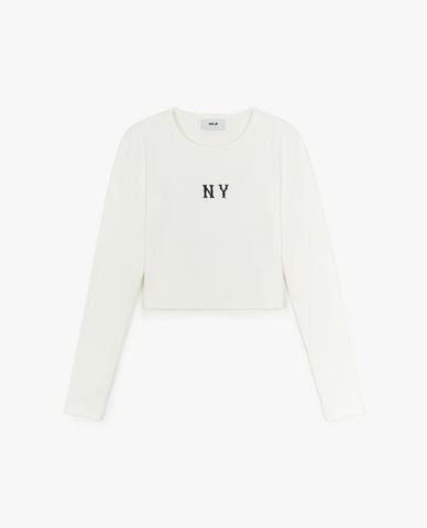  MLB - Áo croptop nữ cổ tròn tay dài Basic Coopers 