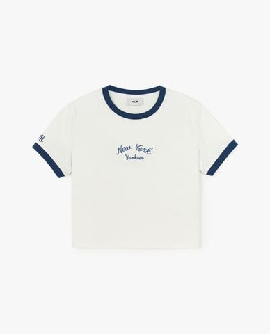  MLB - Áo croptop nữ cổ tròn tay ngắn Varsity Linger Slim 