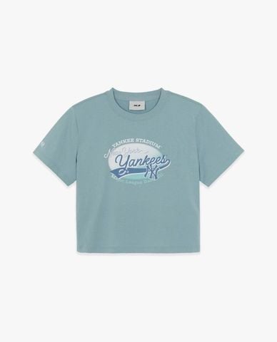  MLB - Áo croptop nữ cổ tròn tay ngắn Vintage Graphic 