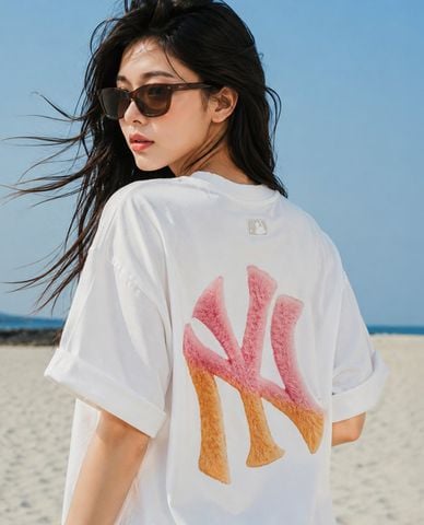  MLB - Áo thun unisex cổ tròn tay ngắn phối logo 