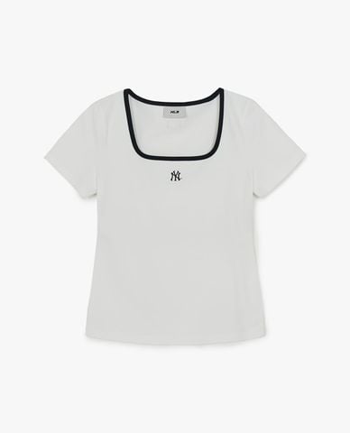  MLB - Áo thun nữ cổ vuông tay ngắn Basic 