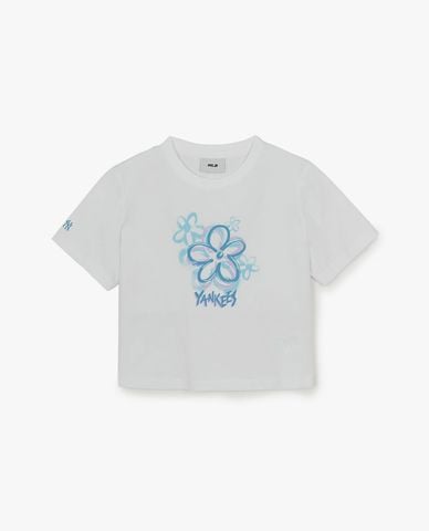  MLB - Áo croptop nữ cổ tròn tay ngắn Flower Graphic 
