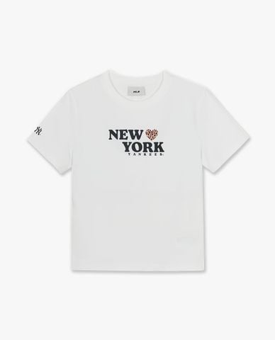  MLB - Áo thun nữ tay ngắn Leopard Heart Lettering 