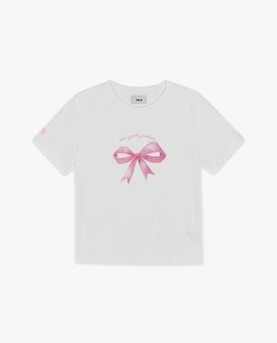  MLB - Áo croptop nữ cổ tròn tay ngắn Bow Tie Graphic 