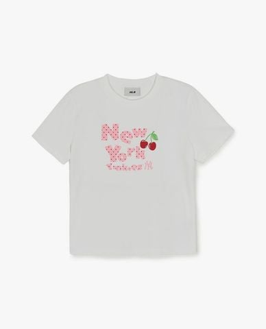  MLB - Áo croptop nữ cổ tròn tay ngắn Letter Cherry 
