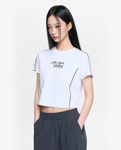  MLB - Áo croptop nữ cổ tròn tay ngắn Sportive Track 