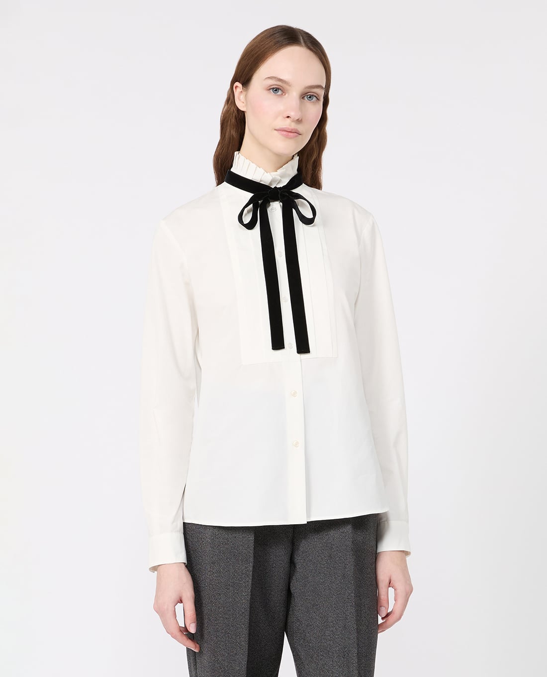 WEEKEND MAX MARA - Áo sơ mi nữ cổ bèo tay dài phối dây Wkiaceto