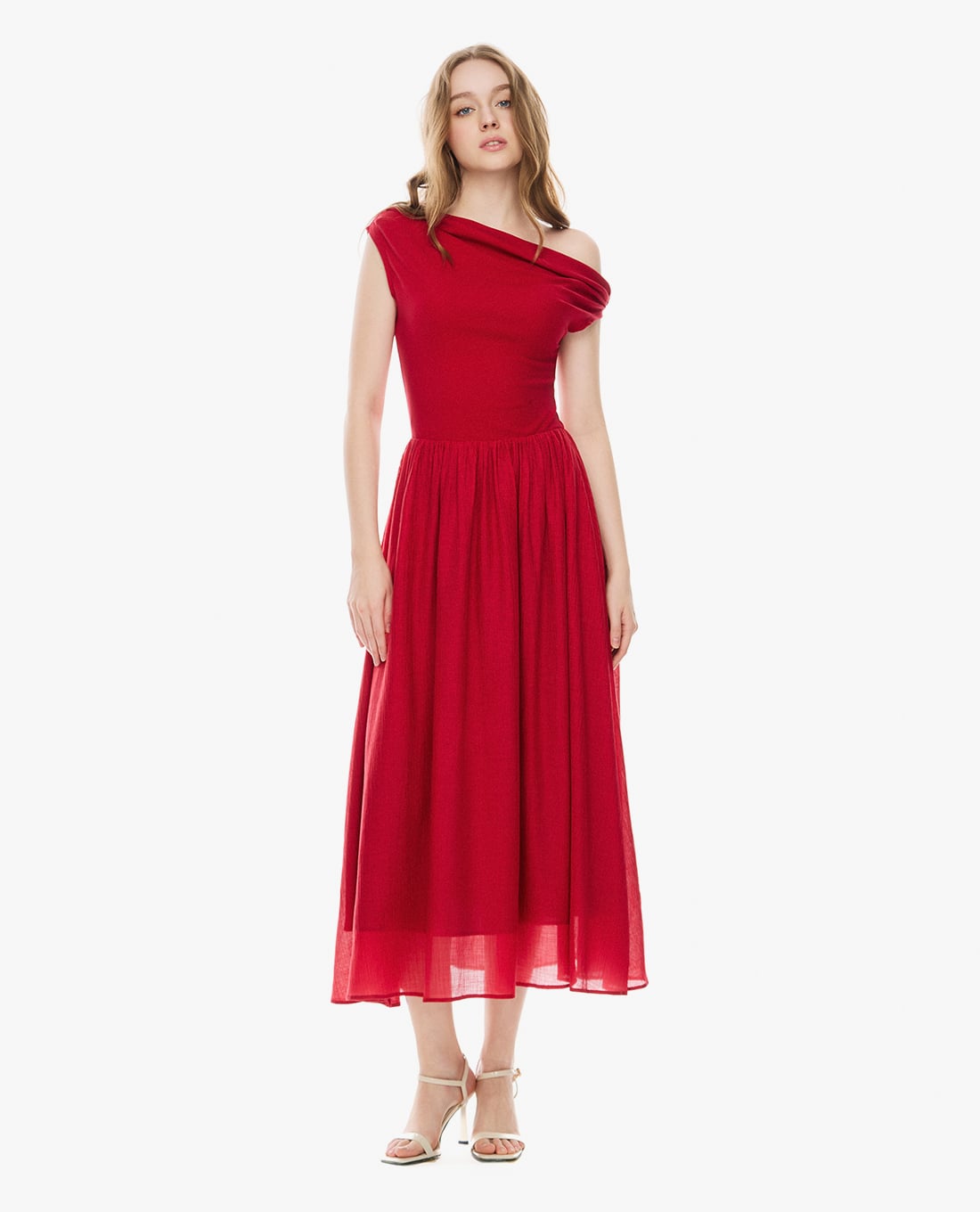 GIGI - Đầm trễ vai midi xếp nếp