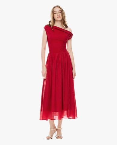  GIGI - Đầm trễ vai midi xếp nếp 