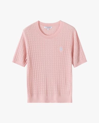  USPA - Áo dệt kim nữ cổ bẻ tay ngắn thêu logo 