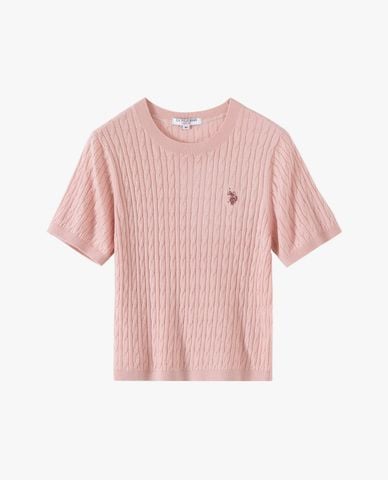  USPA - Áo dệt kim nữ cổ tròn tay ngắn thêu logo 