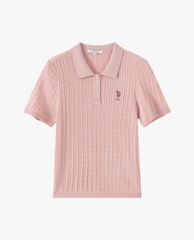  USPA - Áo dệt kim nữ cổ bẻ tay ngắn thêu logo 