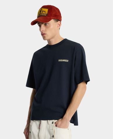 DSQUARED2 - Áo thun nam cổ tròn tay ngắn in họa tiết 