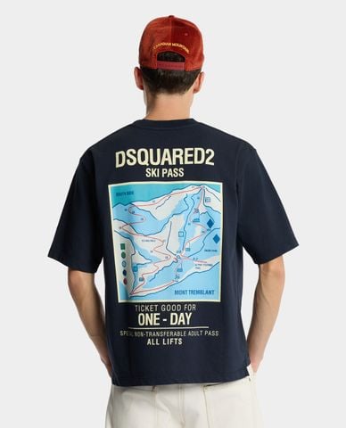  DSQUARED2 - Áo thun nam cổ tròn tay ngắn in họa tiết 
