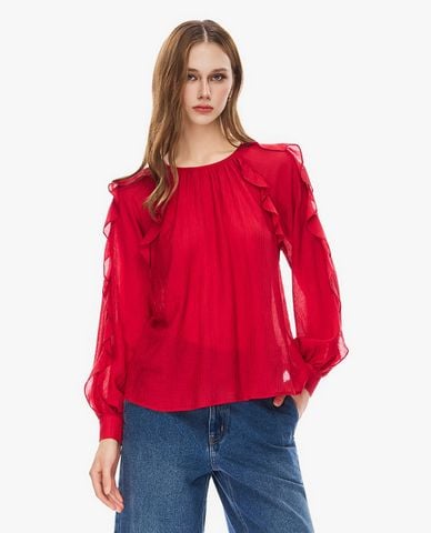  GIGI - Áo kiểu nữ cổ tròn tay dài bèo nhún 