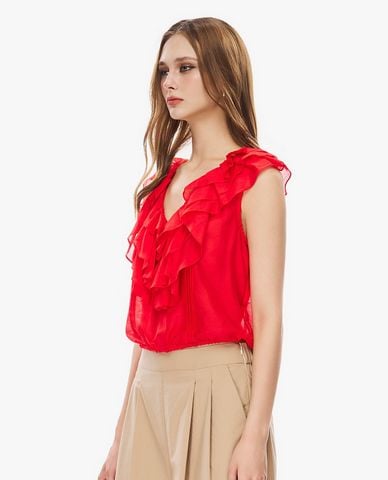  GIGI - Áo sát nách nữ cổ V bèo nhún 