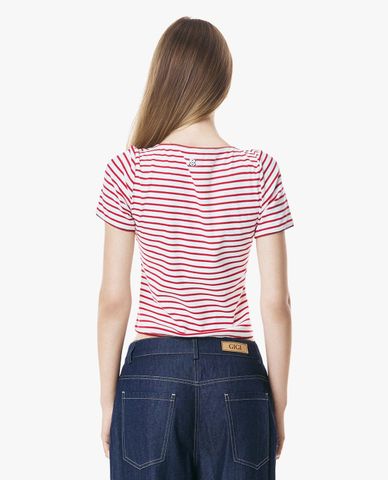  GIGI - Áo croptop nữ tay ngắn kẻ sọc phối nút 