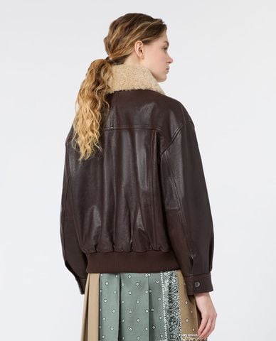  WEEKEND MAX MARA - Áo khoác da nữ tay dài cổ lông Wkdcalata 