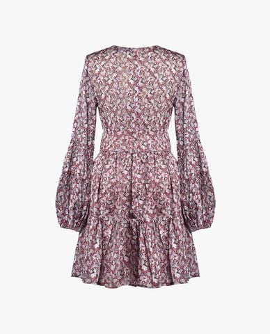  GIGI - Đầm xếp tầng mini cổ V tay phồng hoa nhí 