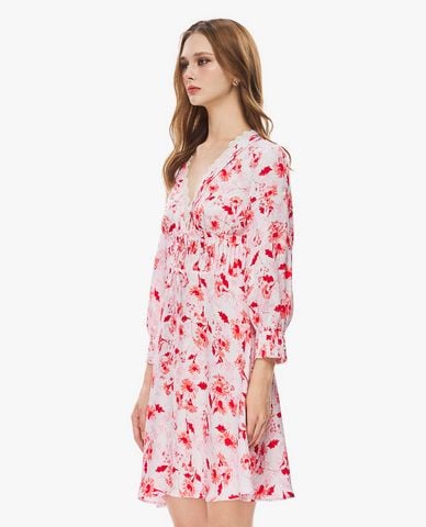  GIGI - Đầm mini cổ V tay dài phối ren 