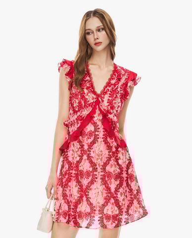  GIGI - Đầm sát nách mini cổ V phối ren 