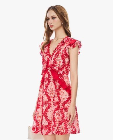  GIGI - Đầm sát nách mini cổ V phối ren 