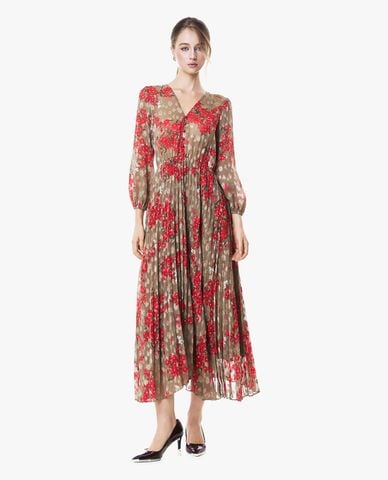  GIGI - Đầm xếp li midi cổ V họa tiết hoa 