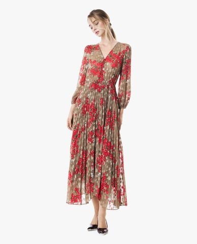  GIGI - Đầm xếp li midi cổ V họa tiết hoa 