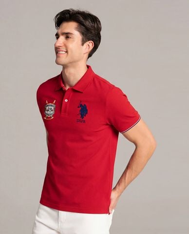  USPA - Áo polo nam cổ bẻ tay ngắn phối viền thêu logo 