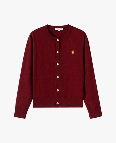  USPA - Áo khoác dệt kim nữ tay dài thêu logo phối nút 