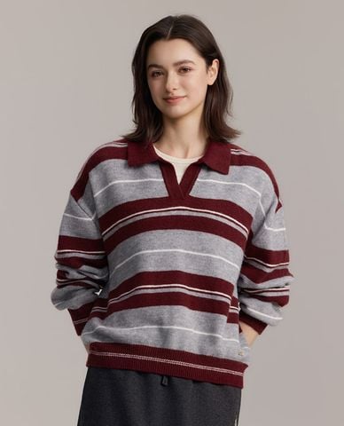  USPA - Áo sweatshirt nữ cổ bẻ tay dài kẻ sọc 