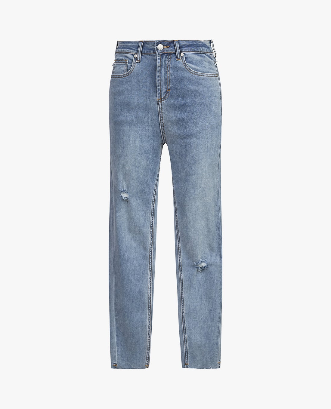 GIGI - Quần jeans nữ ống đứng wash bạc mài rách