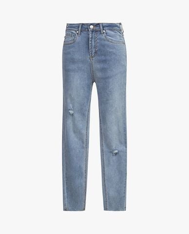  GIGI - Quần jeans nữ ống đứng wash bạc mài rách 