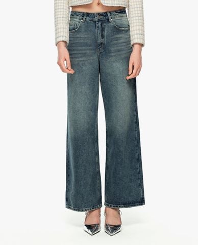 GIGI - Quần jeans nữ ống rộng wash bạc 