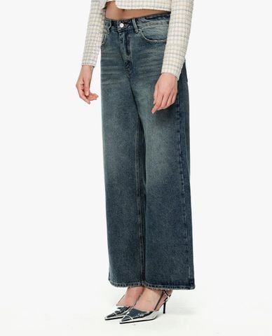  GIGI - Quần jeans nữ ống rộng wash bạc 