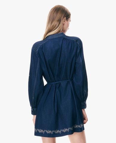  GIGI - Đầm denim mini cổ V tay dài thêu họa tiết 
