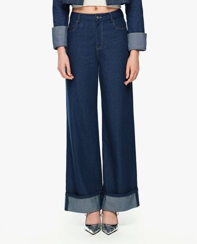  GIGI - Quần jeans nữ ống rộng gập gấu 
